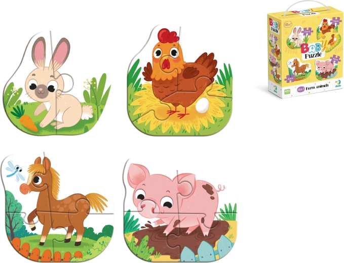 Puzzle pentru copii cu animăluțe de la fermă – 4 imagini, 13 piese