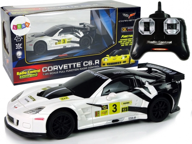 Mașină sport de curse R/C 1:24 Corvette C6.R albă cu lumini