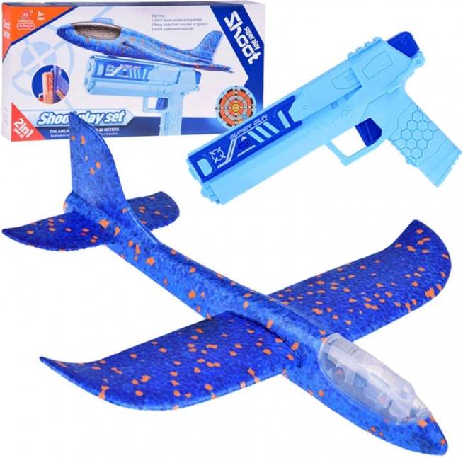 Avion din spumă distractiv cu lumini LED lansat din pistol