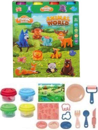 Set de plastilină cu animăluțe, forme și accesorii (4 culori)