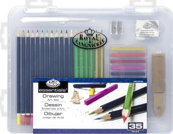Set de desen ROYAL & LANGNICKEL în cutie din plastic, 35 piese