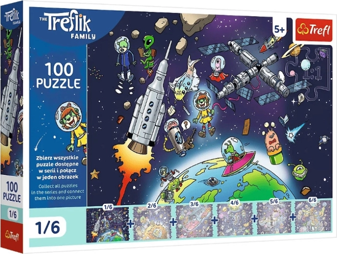Puzzle Trefl 100 de piese Treflinka în spațiu