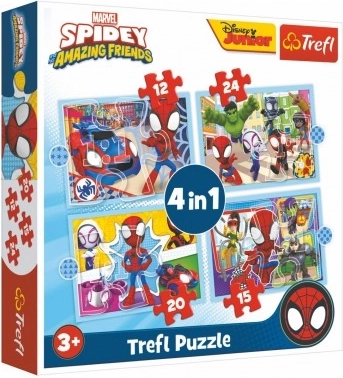 Puzzle 4 în 1 Spidey și prietenii lui uimitori (12, 15, 20, 24 piese)