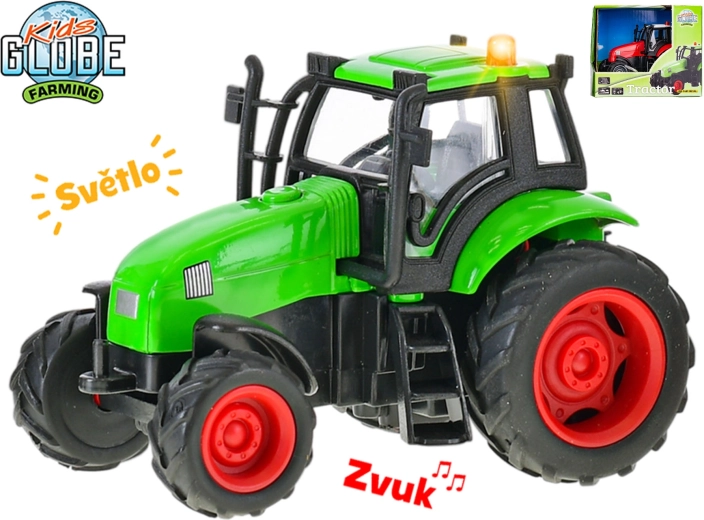 Kids Globe Farming tractor metalic 11 cm cu mecanism cu inerție, lumină și sunet