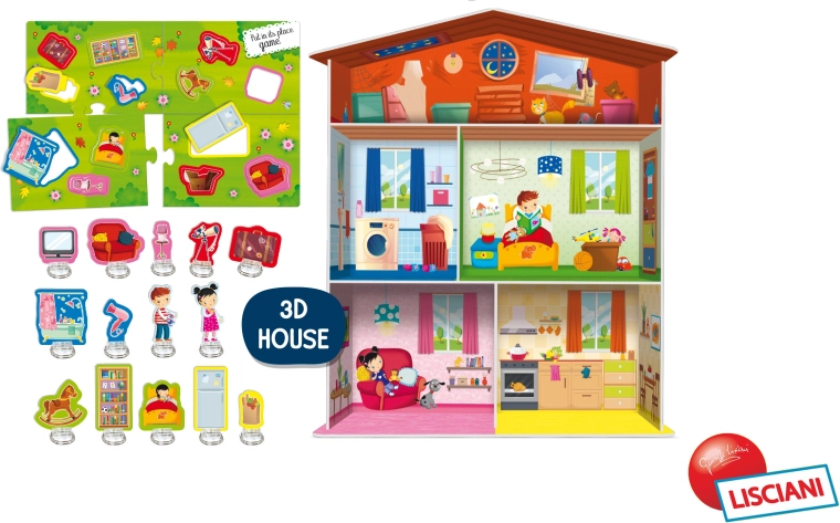 Joc Montessori Casa mea – căsuță de asamblat și puzzle cu mobilier