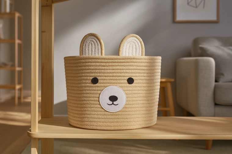 Coș textil pentru depozitare ursuleț 28 × 22 cm, bej