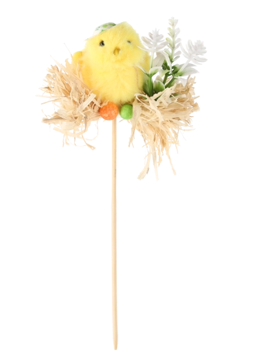 Decorațiune de Paște pe băț cu puișor în cuib de paie 5 × 23 cm, mix 3 modele (12 buc)