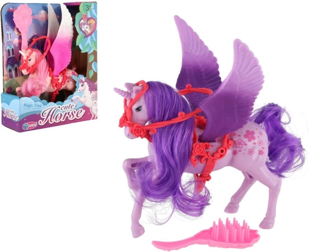 Unicorn cu aripi de pieptănat, cu pieptene, plastic, 22 cm, 3 culori
