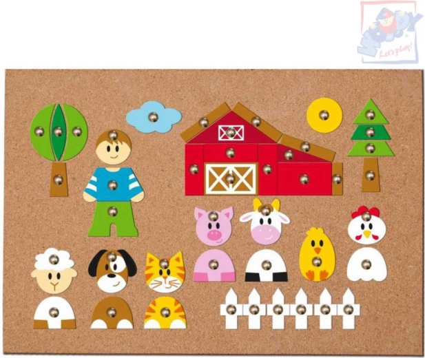 WOODY Joc din lemn cu ciocănel Animăluțe și oameni – 150 de piese