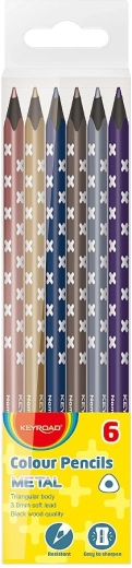 Creioane colorate Keyroad metalice triunghiulare, 6 culori