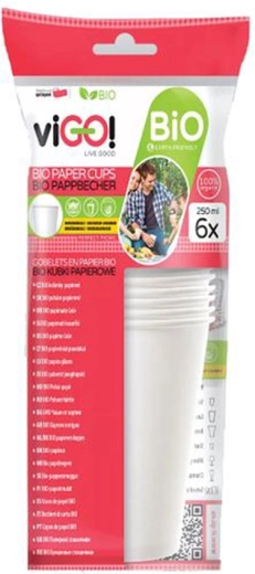 Pahare bio de hârtie 250 ml VIGO, 6 buc.