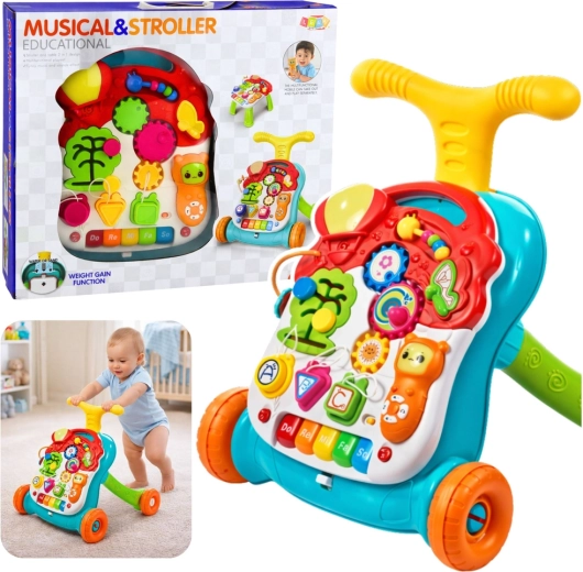 Premergător și măsuță 5‑în‑1 cu panou interactiv – multicolor