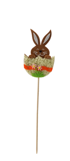 Decorațiune de Paște pe băţ, iepuraș în coajă de ou 6 × 10 cm, mix de culori
