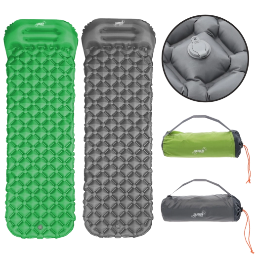 Saltea de camping gonflabilă cu pernă 190 × 56 × 5,5 cm, gri/verde