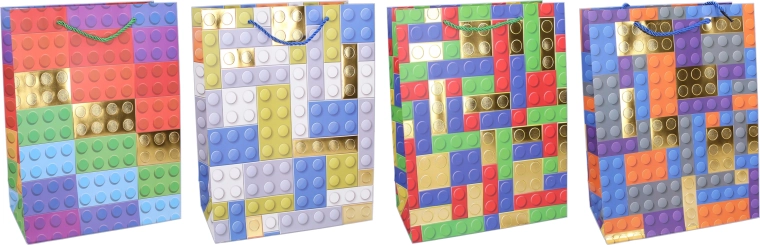 Pungă cadou din hârtie S 18 × 24 × 8,5 cm – motiv pentru copii cu cuburi