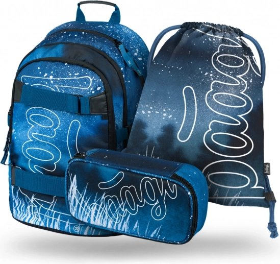 Set școlar BAAGL Skate Steel: rucsac, penar și săculeț
