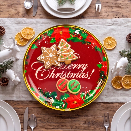 Farfurie plată din plastic pentru Crăciun Merry Christmas, 22 cm