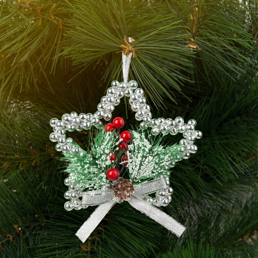 Decorațiune de Crăciun suspendată, stea argintie, 10 cm