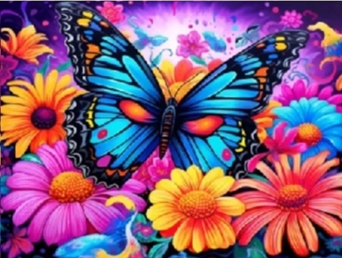 Norimpex Pictură pe numere Fluture colorat printre flori 40 × 50 cm
