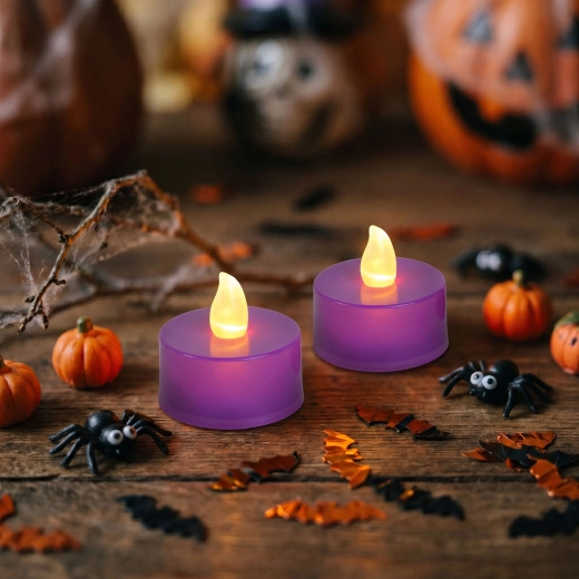 Lumânări LED tip pastilă pentru Halloween, mov, 2 buc.
