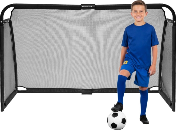Poartă de fotbal din oțel Bauerkraft cu plasă de antrenament 180 × 120 × 60 cm, neagră