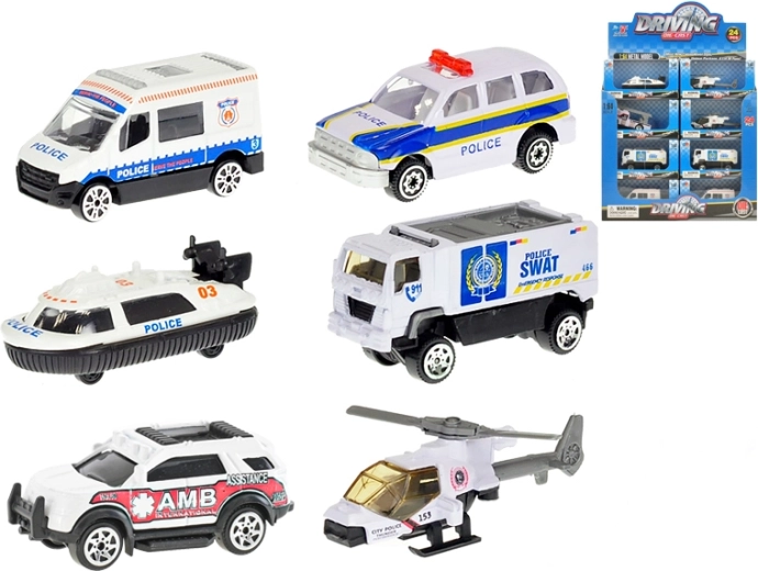 Set de vehicule polițienești metalice 1:64 – 24 buc