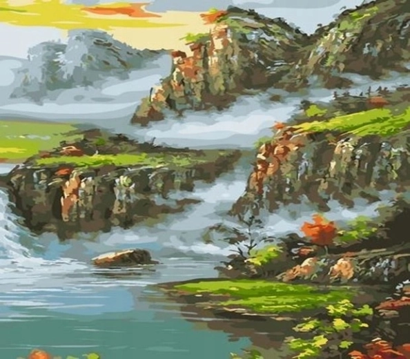 Norimpex Pictură pe numere Munți cețoși 40 × 50 cm