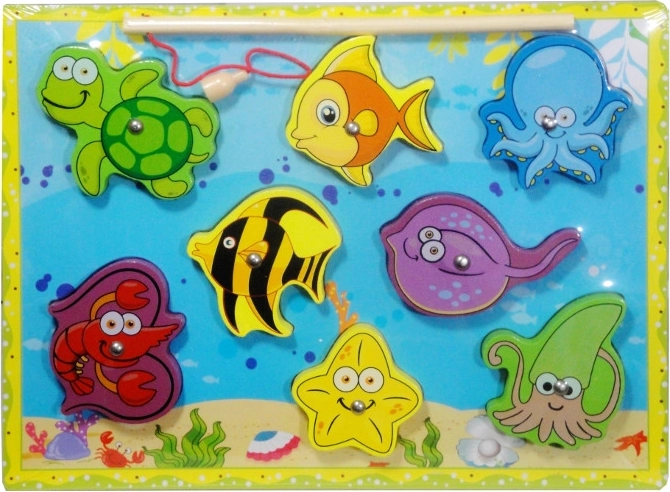 Puzzle din lemn cu undiță magnetică – animale marine