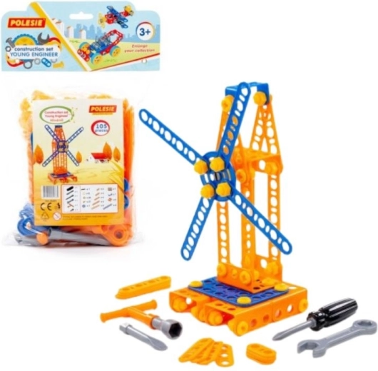 Set de construcție Tânărul inginer – moară de vânt, 105 piese