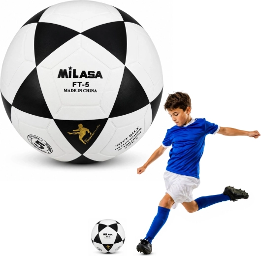 Minge de fotbal pentru antrenament Milasa, mărimea 5, 22 cm, alb-negru