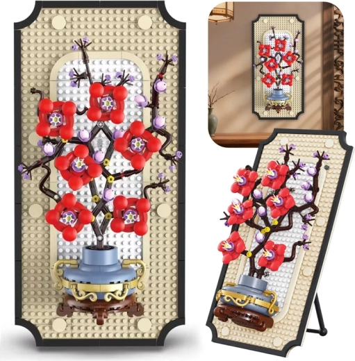 Set de construcție decorativ – flori într-o vază într-o ramă
