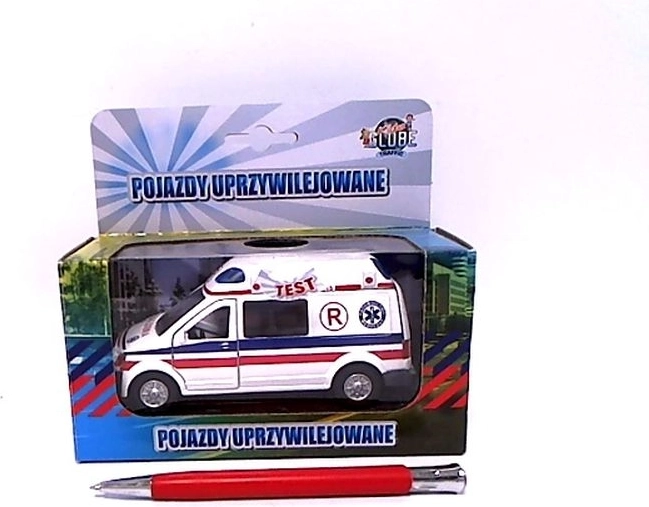 Ambulanță metalică albă cu lumini și sunet, 14 cm