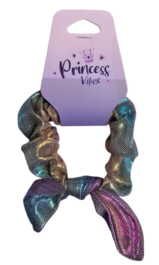 PINK elastic holografic pentru păr tip scrunchie cu fundă - 1 bucată