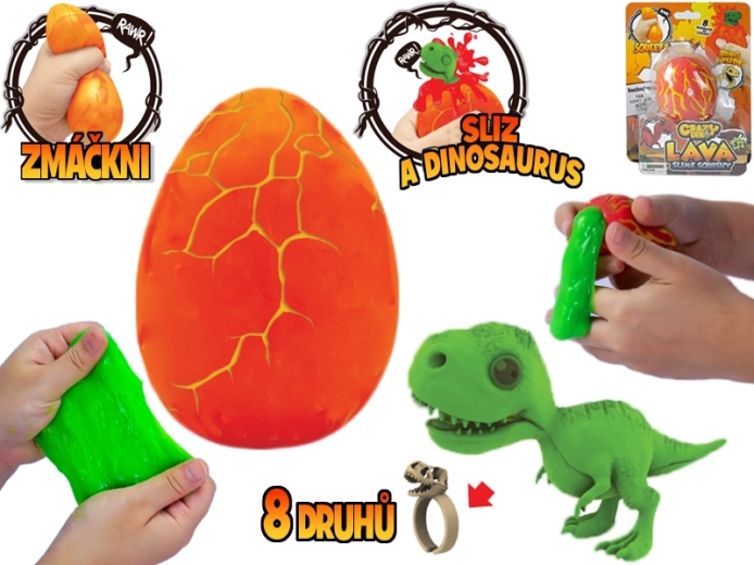 Ou Crazy Dino cu slime, figurină de dinozaur și ineluș