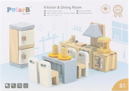 Set mobilier din lemn pentru păpuși Bucătărie și sufragerie