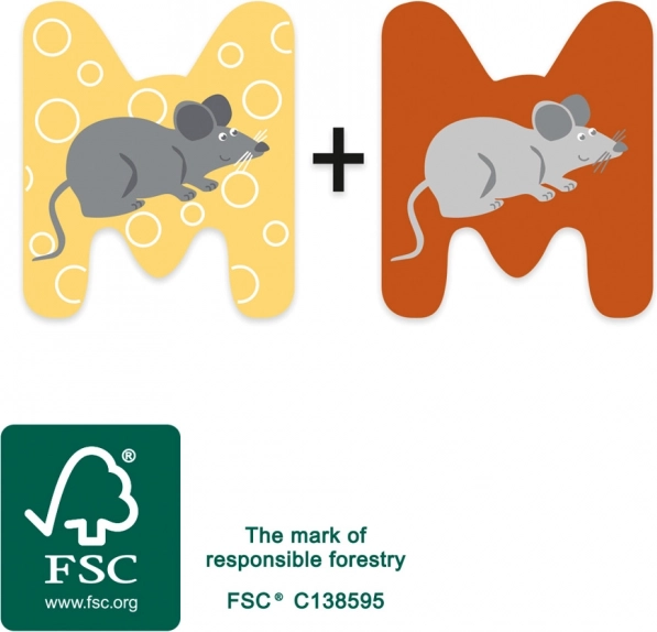 small foot literă din lemn m cu șoricel