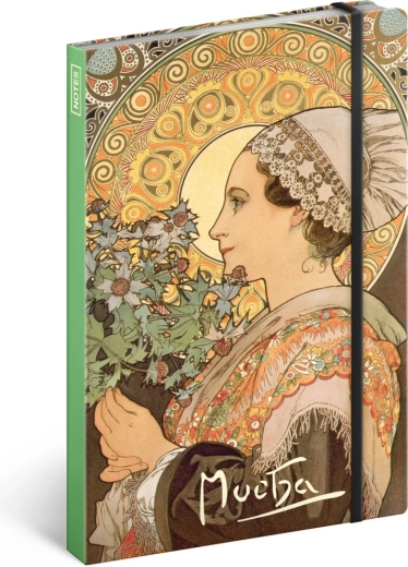 Notes Alfons Mucha – Bodlák, liniat, 13 × 21 cm