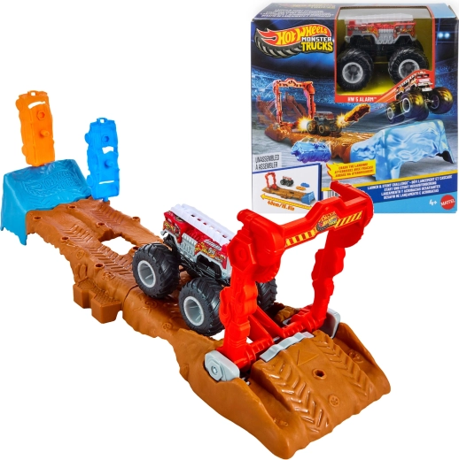 Hot Wheels Monster Trucks set de joacă pistă cu mașinuța HW 5 Alarm și 2 accesorii