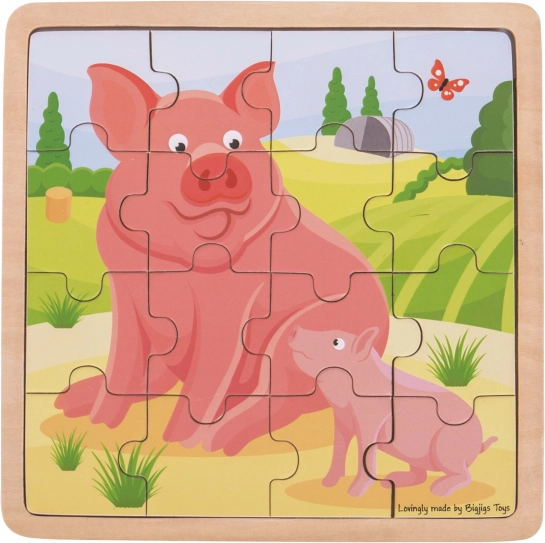 Puzzle din lemn BIGJIGS TOYS – purceluș cu purceluș, 16 piese