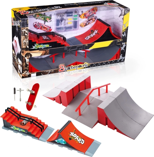Set skatepark fingerboard XL cu scări, balustradă și 2 fingerboarduri