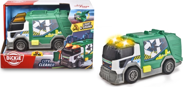 Camion de gunoi City Cleaner cu efecte luminoase și sonore, 15 cm