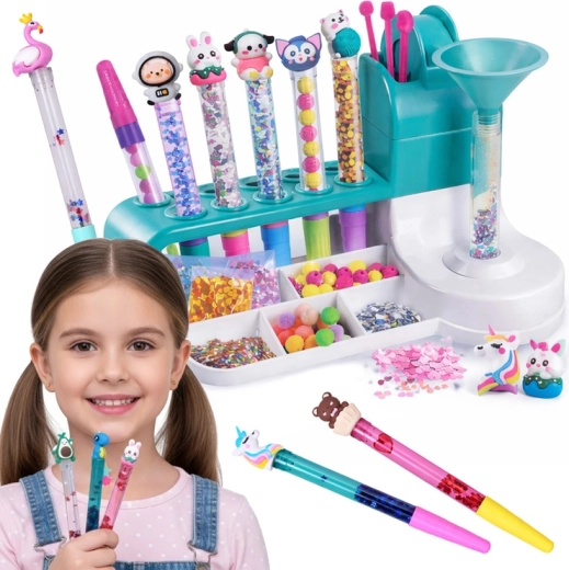 Set creativ pentru confecționat pixuri sclipitoare cu organizator – peste 50 de accesorii