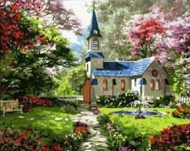 Norimpex pictură cu diamante Biserică în grădina de primăvară 30 × 40 cm