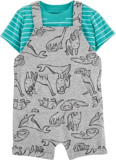 Carter's set din 2 piese pentru băieți cu model cu dinozauri (tricou și pantaloni scurți cu bretele)