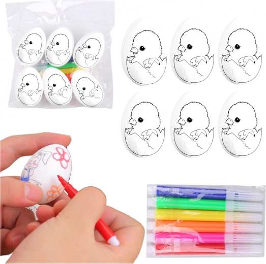 Ouă de Paște din polistiren pentru pictat cu markere, puișor în ou, 6 buc