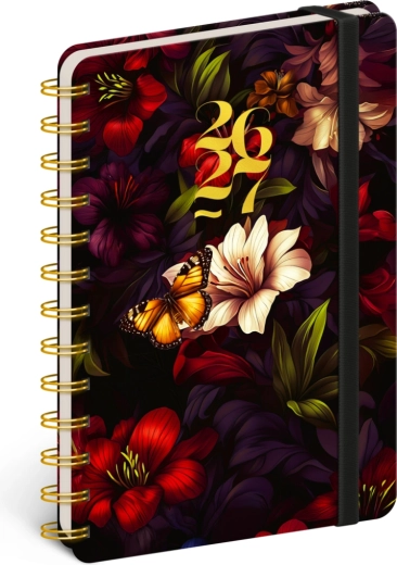 Agendă spiralată Petito pe 18 luni – flori roșii 2026/2027, 13 × 18 cm
