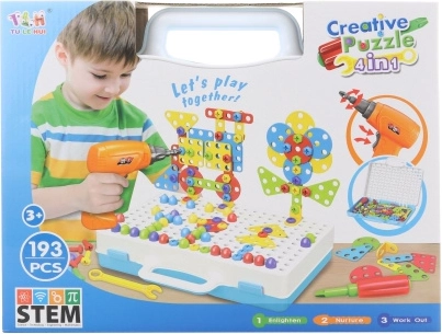 Set de construcție cu șuruburi și bormașină – 193 piese