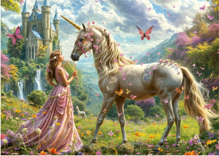 Puzzle Zână, Unicorn și Fluturi 500 Piese