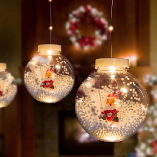 Cortină luminoasă LED cu globuri de zăpadă și Moș Crăciun, 2,7 × 0,75 m, cu 110 LED-uri alb cald