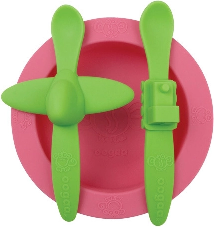 Set de veselă pentru copii Oogaa roz cu verde